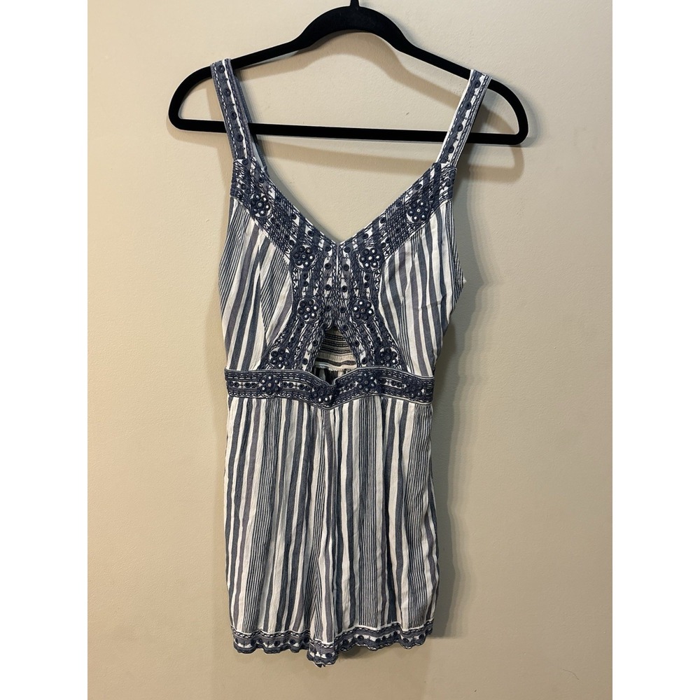American Eagle Outfitters Striped Navy & White Shorts Cut Out Romper‎ Size Small